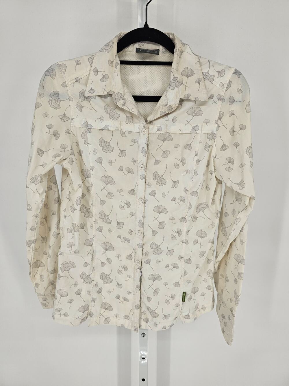 Kathmandu Womens Sz 10 Long Sleeve Vented Button Up Hiking Shirt Ivory Floral